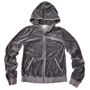 Y2k Juicy Couture Velour Full Zip Hoodie Women XL Gray 2000s Preppy Paris Hilton